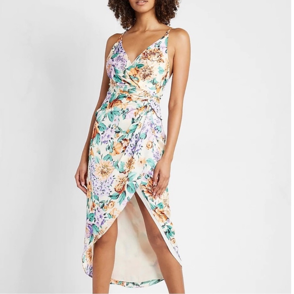 Express Floral Satin Twist High Low Maxi Dress XXS